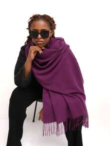 1條女款純色人造羊絨围巾,冬季披肩斗篷,適用於日常穿著和辦公室蓋毯 - 紫色 - 查看 3
