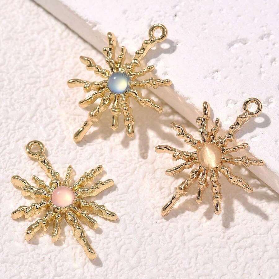 5入組時尚金屬太陽和寶石diy首飾吊墜,男女通用,可用於手鍊,耳環,鑰匙扣,手工藝品 - 彩色 - 查看 1