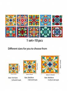 10pcs Self-adhesive Removable Pvc Decoration Floor Stickers With Colorful Flower Pattern,waterproof Square Wall Decals For Home Decor - Multicolor - View 6