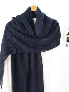 1 件純色褶皺薄圍巾/披肩/圍巾,超大尺寸,適合日常工作和休閒穿著 - 藏蓝色 - 查看 2