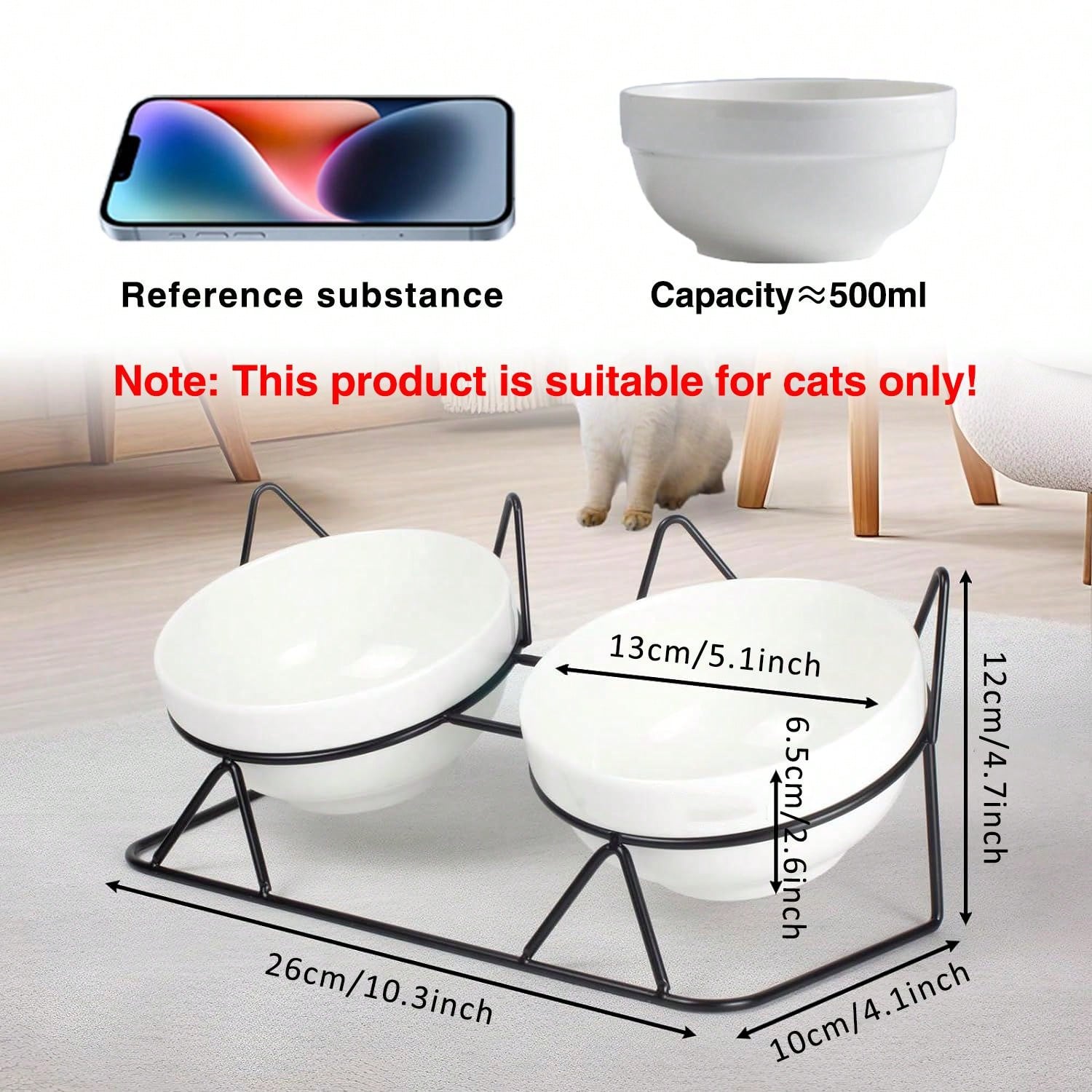 15° Tilted Ceramic Cat Bowl With Elevated Stand, Pet Feeding Bowl, Anti