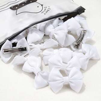 20入組白色蝴蝶結髮夾，2英寸可愛髮飾布質蝴蝶結髮夾適用於小女孩，迷妳適用的迷你發夾，適用於劉海和日常使用