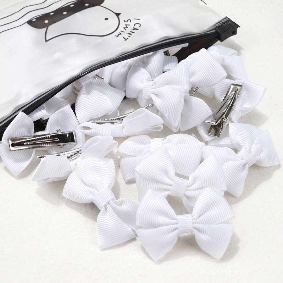 20pcs White Bowknot Hair Clips For Kids, 2 Inch Cute Hair Accessories Fabric Bow Hair Clips For Little Girls, Mini Hairpins Perfect For Bangs, Everyday - White - View 1