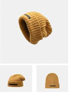 1頂流行寬鬆針織保暖帽,刺繡字母設計,適用於秋冬季節 - 棕色 - 查看 3