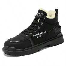 男款冬季雪地靴，保暖毛茸內裡雪鞋 - 黑色 - 查看 3