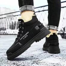 男款冬季雪地靴，保暖毛茸內裡雪鞋 - 黑色 - 查看 4