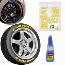 Letters For Tires Stickers 4 Car Tires Rubber Letters Sticker In The Shape Of Letters Label Fast, Good Vibes, Moto Sport, Racing, Super Sport - Yellow - View 1