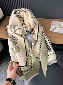 1條女士毛茸茸的花紋披肩,冬季時尚必備品,柔軟舒適保暖適合日常穿著 - 綠色 - 查看 2