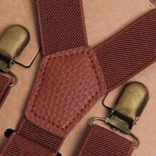 1pc Men's Y-Back Elastic Woven Suspenders With 4 Clips, Adjustable Length Halloween