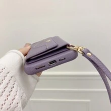 1pc Solid Color Litchi Texture Denim Pattern Lanyard With Built-In Makeup Mirror, Multi-Card Wallet Style Shockproof PU Leather Phone Case Compatible With IPhone 17 Air 16 15 14 Plus 13 12 11 Pro Max, Galaxy S20 S21 FE S22 S23 S24 Plus Note 20 Ultra A52 A52 A54 A03 A12 A13 A14 A21 A22 A23 A24 A32 A34 A42 A71 A72 A81 5G 4G, Pixel 10 9 8 7 6 Pro 7a 6a 4 XL, Edge 30