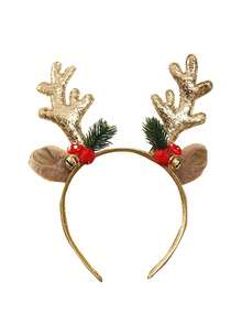 1pc Red Christmas Antler & Glitter Headband With Bells For Adult - Red - View 4