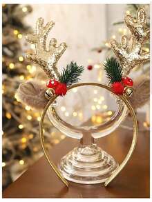 1pc Red Christmas Antler & Glitter Headband With Bells For Adult - Red - View 6