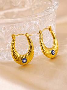 1pair Fashionable U-Shaped Titanium Steel 18k Gold Plated Enamel & Pearl Decor Hoop Earrings Suitable For Women'S Daily Wear - U Shaped Earrings - View 4