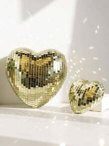 1 pieza de decoración de disco de corazón, para decoración de arte del hogar, decoración de fiesta disco, decoración de habitación - Plateado - Ver 6