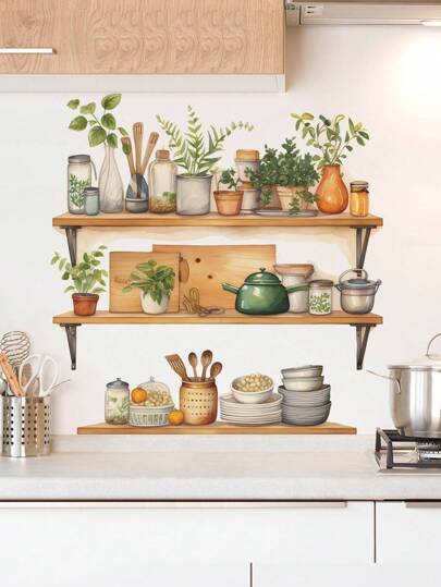 1 套（2 件）创意厨房装饰仿架子墙贴、贴纸、墙贴花、乙烯基贴花用于家居装饰、春季装饰品让您的家焕然一新、拉玛装饰贴纸礼物生日毕业