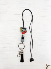 1入組教師節主題矽膠珠子掛繩鑰匙扣,可拆卸調節項鍊,適用於學生證,辦公室工作人員防丟失鑰匙鏈 - 黑色 - 查看 2