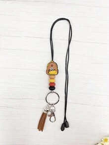 1入組教師節主題矽膠珠子掛繩鑰匙扣,可拆卸調節項鍊,適用於學生證,辦公室工作人員防丟失鑰匙鏈 - 黑色 - 查看 8