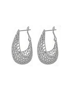 DiHeni 1pair Copper Plated White Gold Earrings Hollow Out Mesh & Geometric Shaped Minimalist Fashion Jewelry Pendant For Women, Gift For Festival/Birthday - Silver - View 1