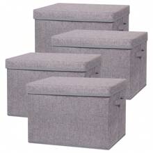 4 Pack Large Foldable Storage Box With Lids [16.5x11.8x11.8] Fabric Storage Cube Organizer Cloth Containers Linen Bins Baskets For Closet Clothes Clothing Bed Room