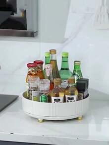 1pc Rotating Cosmetic Organizer, Multifunctional Storage Rack For Spices, Sauces, And Seasonings On Kitchen Countertop Or Home Use - White - View 2