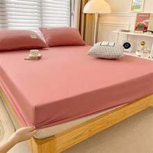 1 件床罩床垫罩 1 件床笠防尘保护套防滑（不含枕套） - 豆沙色 - 查看 2