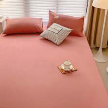 1 件床罩床垫罩 1 件床笠防尘保护套防滑（不含枕套） - 豆沙色 - 查看 3