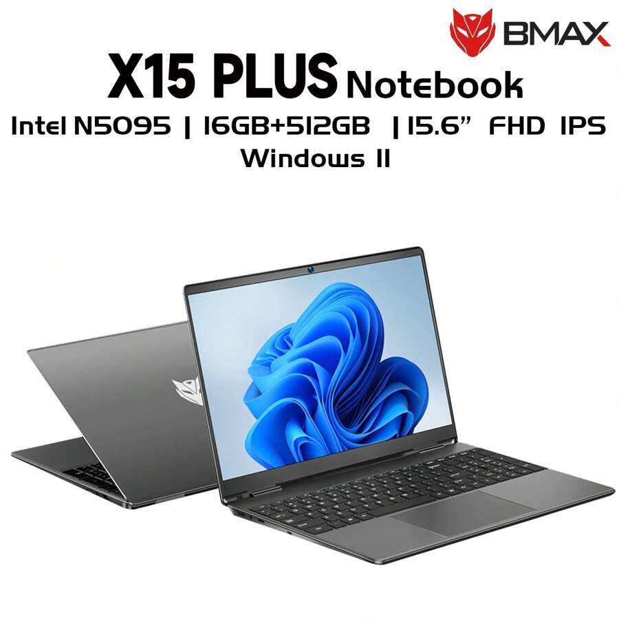 Bmax X15 Plus筆記型電腦 Windows 11 / 16gb Lpddr4 Ram+512gb Ssd 15.6英寸 1920×1080 Fhd Ips顯示屏 / Intel N5095處理器 / 2.4ghz/5ghz雙頻wifi / 網路攝影機和內置麥克風 - 美標插頭 - 查看 1