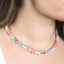Acetate Metal Link Layered Necklace And Earring Set - Nhiều màu - Xem 2