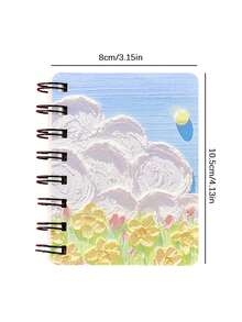 1 件組可愛卡哇伊 A7 油畫花卉線圈書便攜式袖珍活頁日記本記事本筆記本學生袖珍筆記本日記本 - 雲朵 - 查看 2