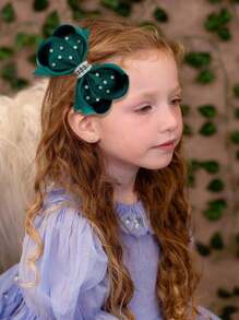 1pc Dark Green Bubble Flower & Pearl Decor Bowknot Hair Clip