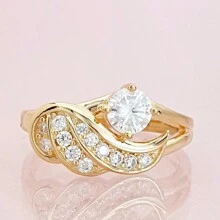 1pc Ladies' Angel Wing Designed Engagement/Wedding Ring For Daily Wear - Yellow Gold - View 1