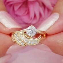 1pc Ladies' Angel Wing Designed Engagement/Wedding Ring For Daily Wear - Yellow Gold - View 3