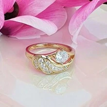 1pc Ladies' Angel Wing Designed Engagement/Wedding Ring For Daily Wear - Yellow Gold - View 2
