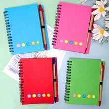 1pc Black Wirebound Notebook With Pen, Sticky Notes And Multifunctional Pages - Purple - View 4