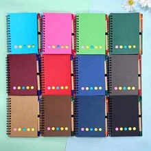 1pc Black Wirebound Notebook With Pen, Sticky Notes And Multifunctional Pages - Purple - View 3