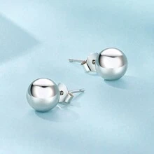 1對925純銀經典球型耳針,優質白金鍍層,防過敏,適合女性,3種尺寸:5mm、8mm、10mm - 銀色 - 查看 7