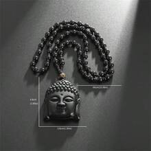 SeuSuk 1件佛陀乔达摩头像吊坠串珠项链，男女皆宜的宗教饰品礼品 - 黑色 - 查看 2