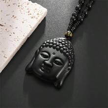 SeuSuk 1件佛陀乔达摩头像吊坠串珠项链，男女皆宜的宗教饰品礼品 - 黑色 - 查看 6