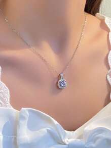 吊坠项链 女士时尚镀银链项链 新娘婚礼派对珠宝礼物 男女通用配饰 情侣女友生日优雅情人节配饰 - 銀色 - 查看 2