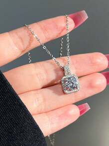 吊坠项链 女士时尚镀银链项链 新娘婚礼派对珠宝礼物 男女通用配饰 情侣女友生日优雅情人节配饰 - 銀色 - 查看 1