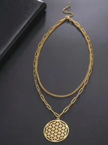 1條女士不銹鋼生命之花項鍊,的幾何曼陀羅雙層吊墜項鍊,男性守護護身符禮物 - 時尚系列 - 查看 3