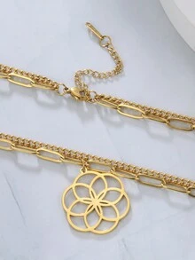 1條女士不銹鋼生命之花項鍊,的幾何曼陀羅雙層吊墜項鍊,男性守護護身符禮物 - 時尚系列 - 查看 7