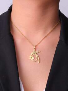 1入組不鏽鋼空心項鍊,設有鳥、花、兔吊墜,時尚復古的動物造型優雅別緻,適合作為禮物贈送 - 動物系列 - 查看 6