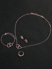 女士皮带时尚简约哑光表盘石英腕表 + 心形首饰套装（6 件/套）作为返校学生的礼物 - 灰色 - 查看 6