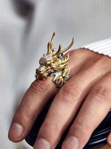 Vintage Dragon Year Gold Dragon Opening Ring, Fierce Dragon Claw Gothic Style Index Finger Ring, Hiphop Fashionable Fashion Jewelry, Party Accessories, Holiday Gift - Gold - View 1