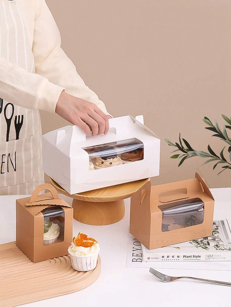 6入組帶透明窗口的耐用松餅盒,多個隔層的蛋糕包裝盒,甜品和烘焙禮盒,杯子蛋糕包裝盒,鬆餅包裝盒 - 彩色 - 查看 1