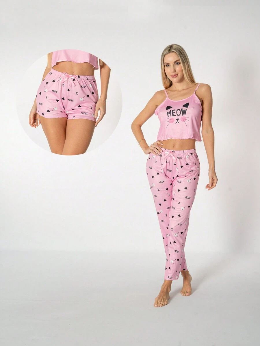 Pijama Estampado Variado Set de Tres Piezas - Rosa vieja - Ver 1