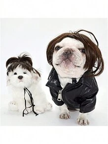 Peluca Para Mascotas Con Flecos Para Gatos Y Perros, Accesorios Para El Cabello De Mascotas - Marrón - Ver 3