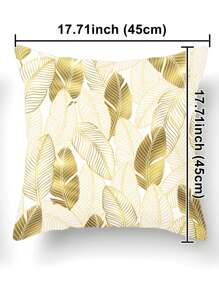 1pc Gold Tropical Leaves Print Pillow Cover Without Pillow Core, Modern Style Printed Velvet Square Pillowcase For Living Room, Bedroom, Home, Sofa, Car Decor, All Seasons Compatible - Multicolor - View 3