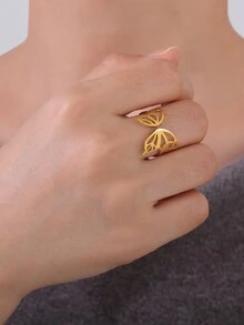 1件女士不鏽鋼蝴蝶翅膀開口戒指,聖誕禮物 - 昆蟲系列 - 查看 5